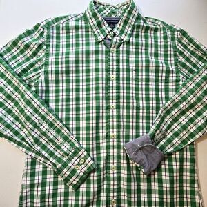 Tommy Hilfiger Button Down Shirt Mens Medium Green Checkered Custom Fit Casual